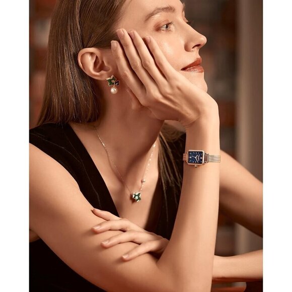 Women Gold Sandstone Watch with Rose Gold Tone Milanese Steel Band - Picture 7 of 8